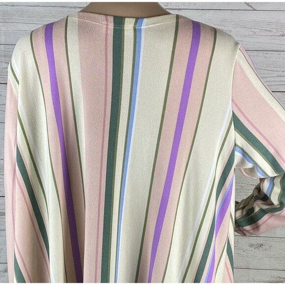 LuLaRoe Simply Comfortable Jacket Large Pastel Pink Ivory Green Blue Striped - Picture 10 of 12